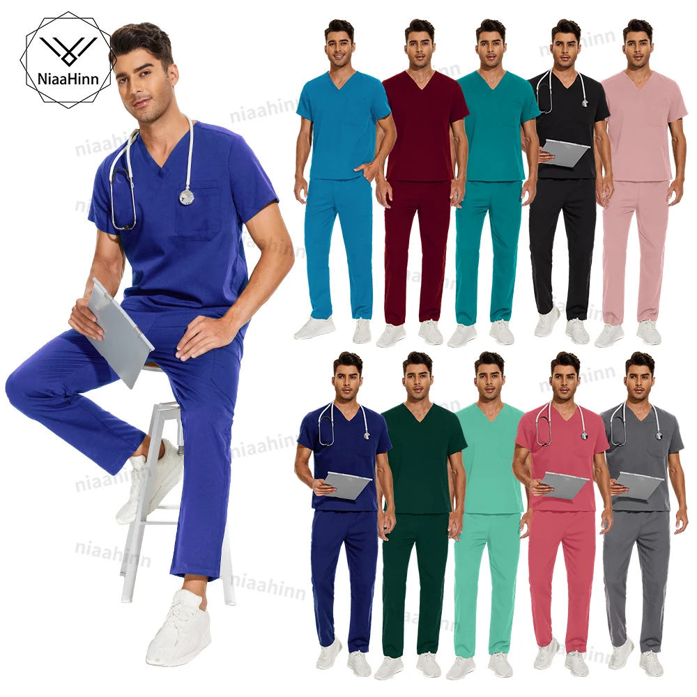 Фото Niaahinn High Quality Scrub Workwear Multicolor Surgical Gown Men Women Hospital Doctors Nurses Accessories Dental Clinic Scrubs №1