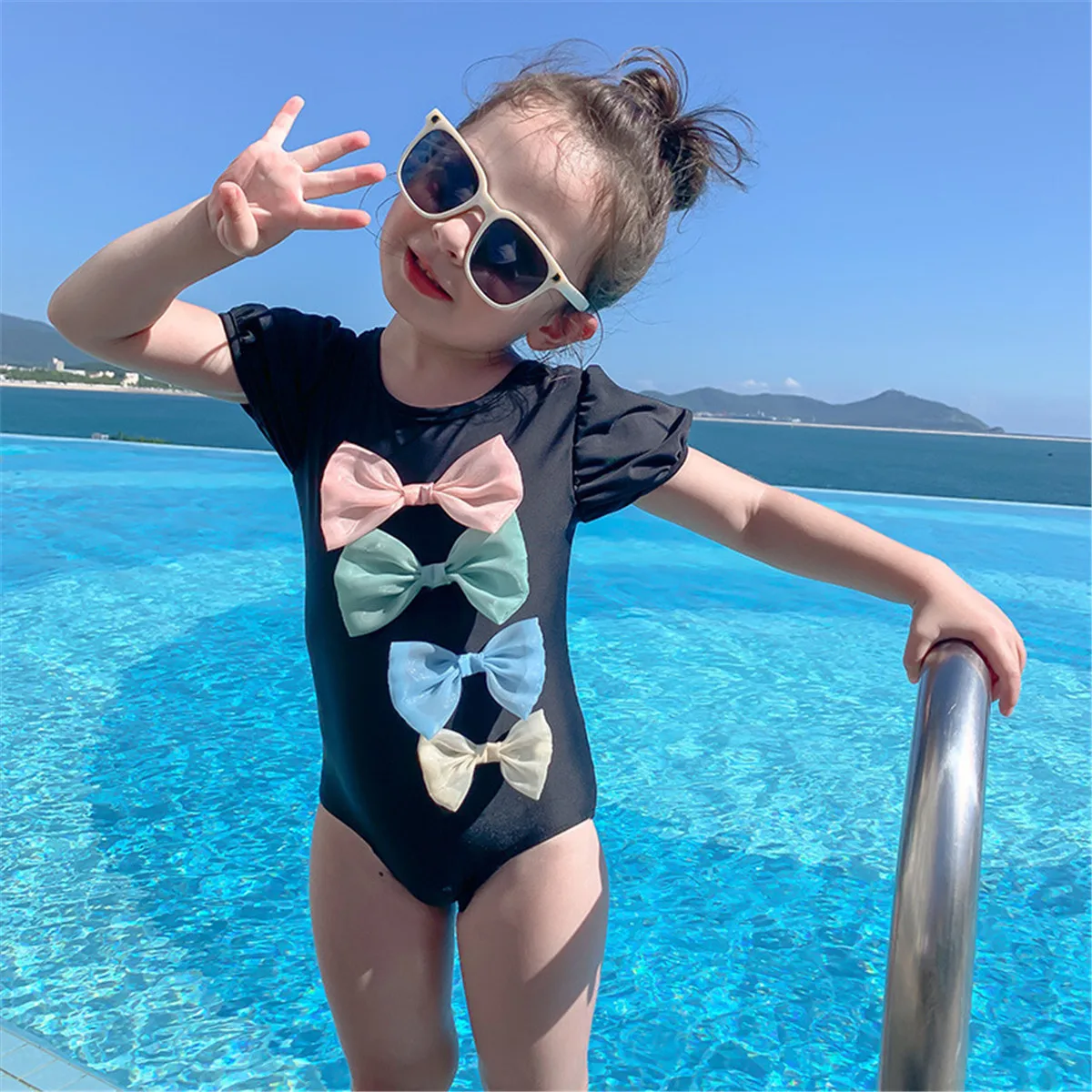 

Baby Swimwear Girl Princess Bow Swimming Suit One-piece Swimsuit Cap Set Children Girls Bikini Holiday Bathing Suit Beach Wear