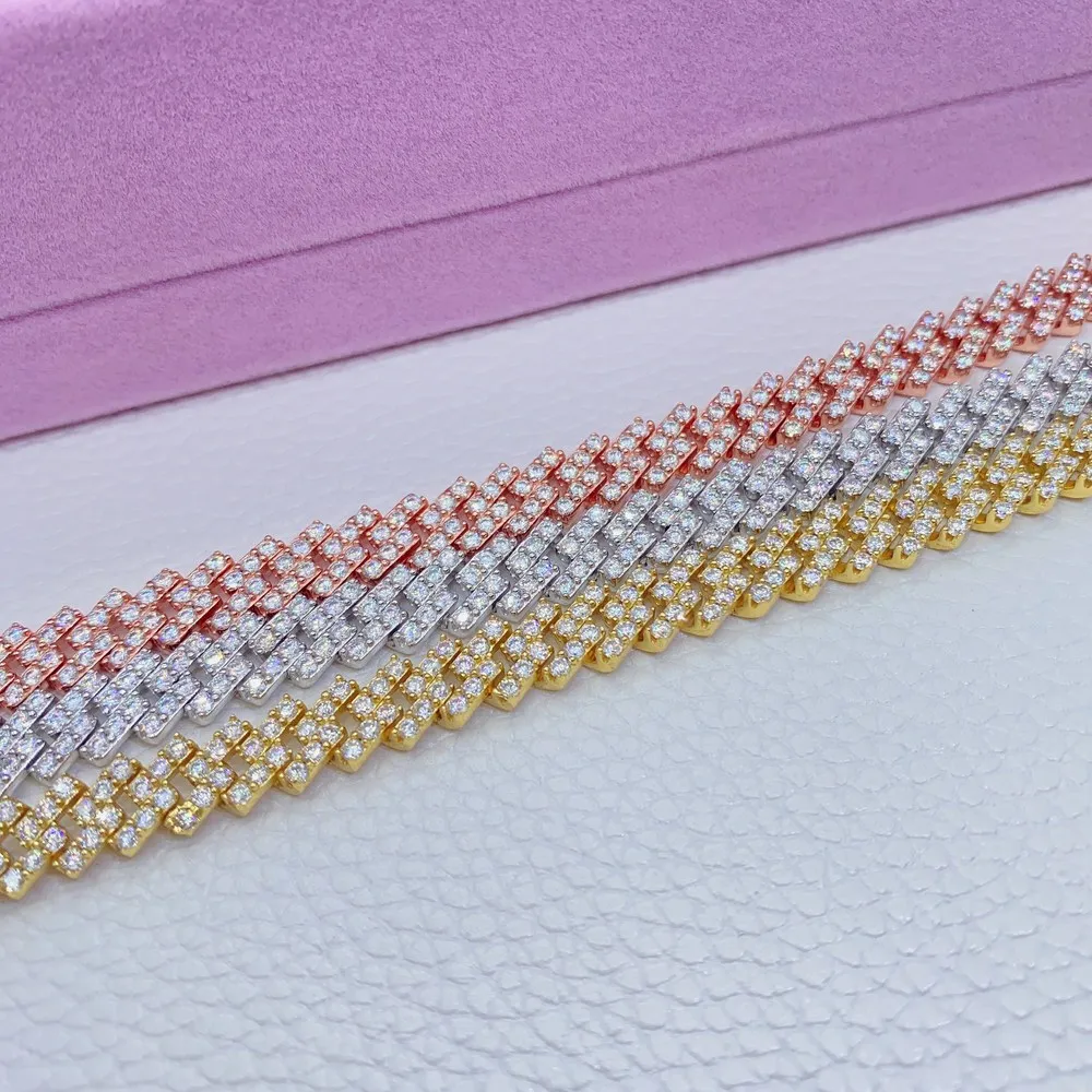 8mm Width Moissanite Bracelet For Men Women S925 Silver Cuban Chain Bracelets Real Diamonds Hip Hip Jewelry With GRA