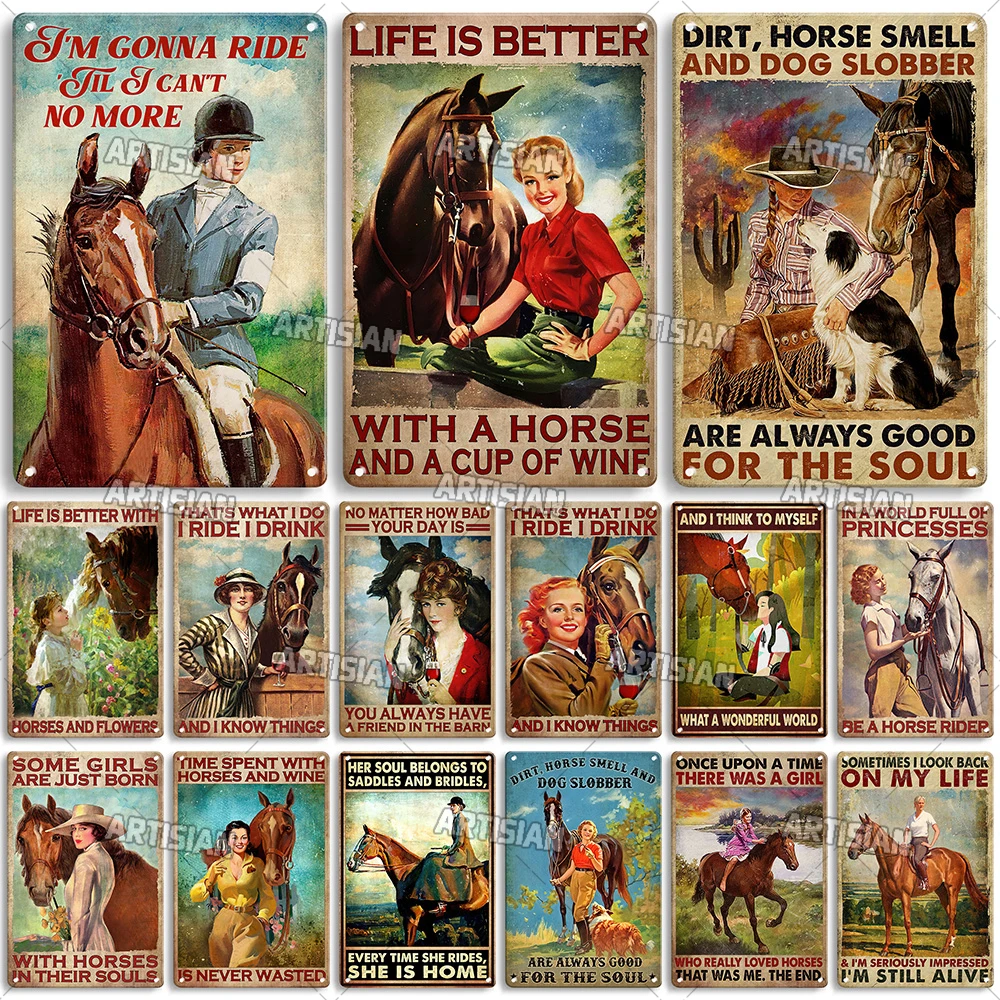 

Винтажный металлический плакат для девочек и лошадей, настенный металлический плакат, классический спортивный металлический жестяной зна...