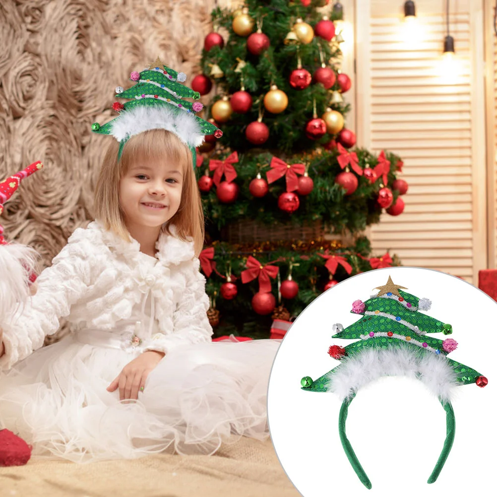 

Повязка на голову с рождественской елкой, ободок с блестками и колокольчиком, необычные рождественские волосы для рождественского фестиваля
