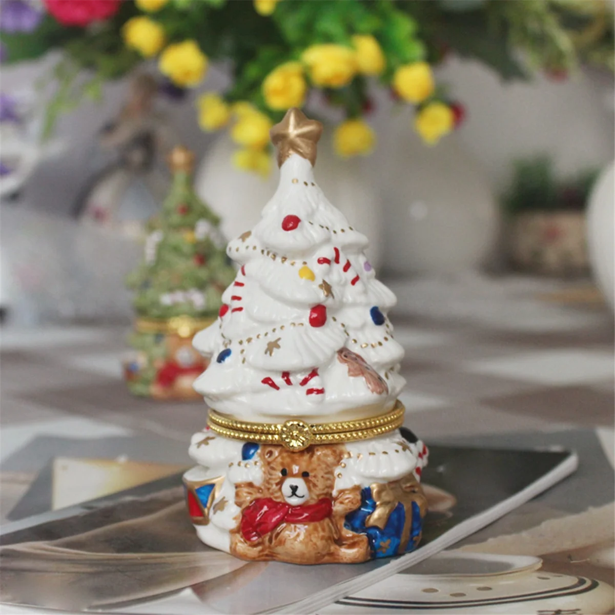 Зеленая шкатулка для украшений рождественской елки держатель колец органайзер