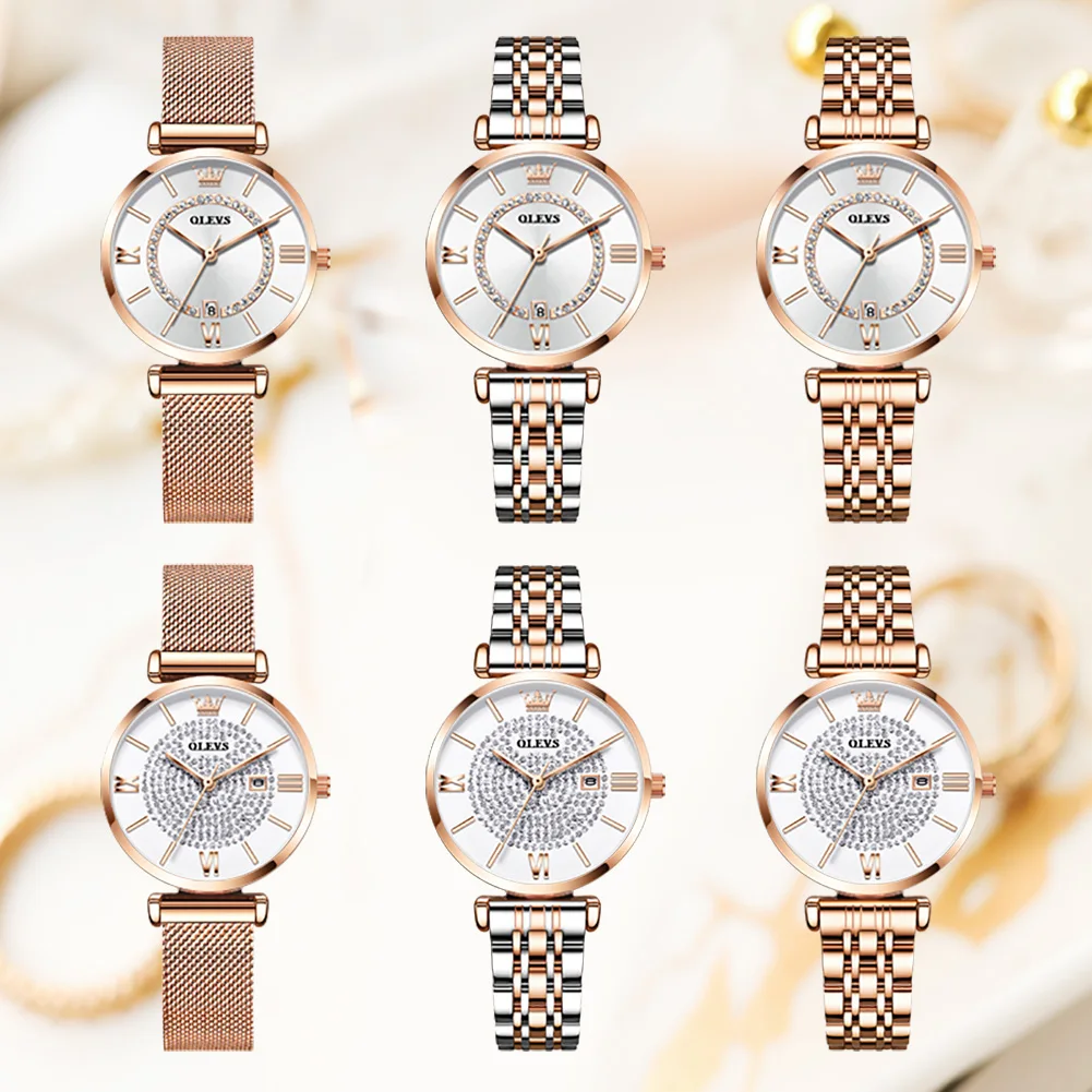 OLEVS Top Brand Luxury Stainless Steel Ultra-Thin Quartz Watches for Women Waterproof Wristwatch Ladies Rose Gold Clock Gift enlarge