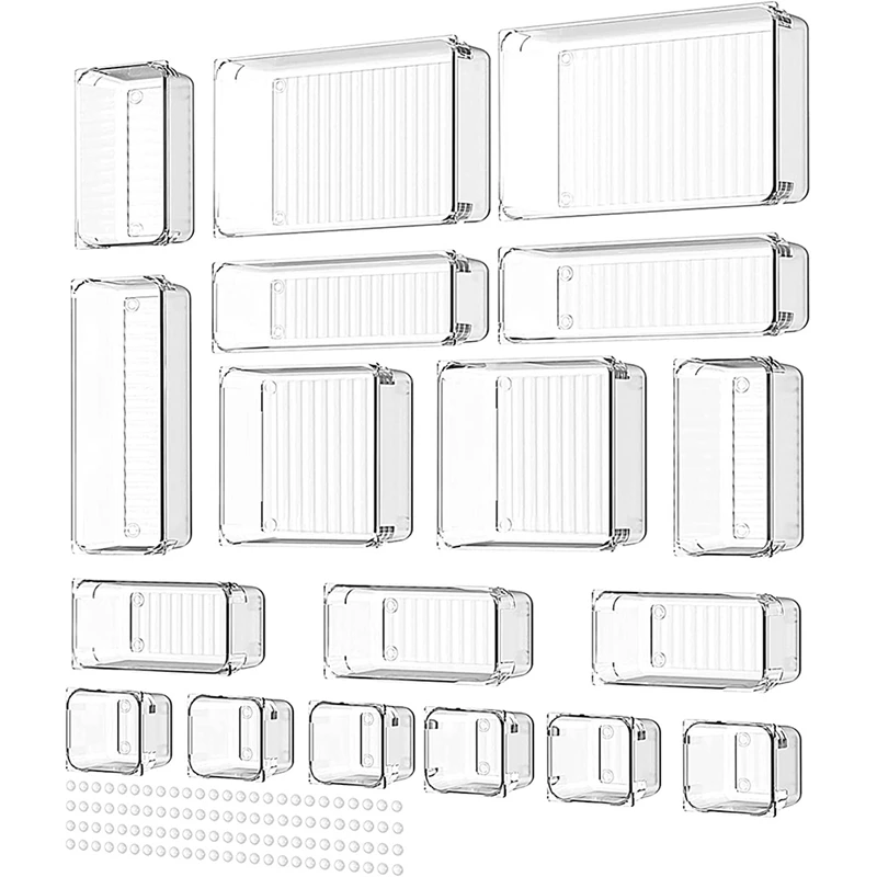 18PCS Separate Drawers Organiser System, Non-Slip Drawer Organiser, Transparent Drawer Insert Storage Box
