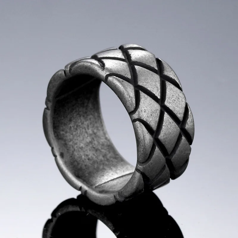 

Megin D Stainless Steel Titanium Simple Ins Popular Style Grain Vintage Retro Hip Hop Rings for Men Women Couple Gift Jewelry