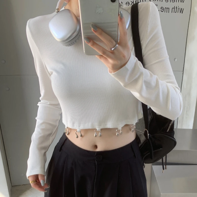 

Женская облегающая футболка, белая футболка с длинным рукавом в Корейском стиле, осень 2023