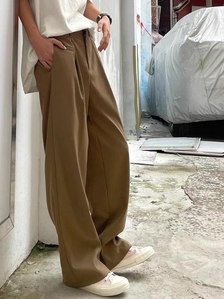 

Новые модные прямые брюки для женщин, повседневные Костюмные брюки, офисные женские длинные брюки, однотонные свободные женские брюки