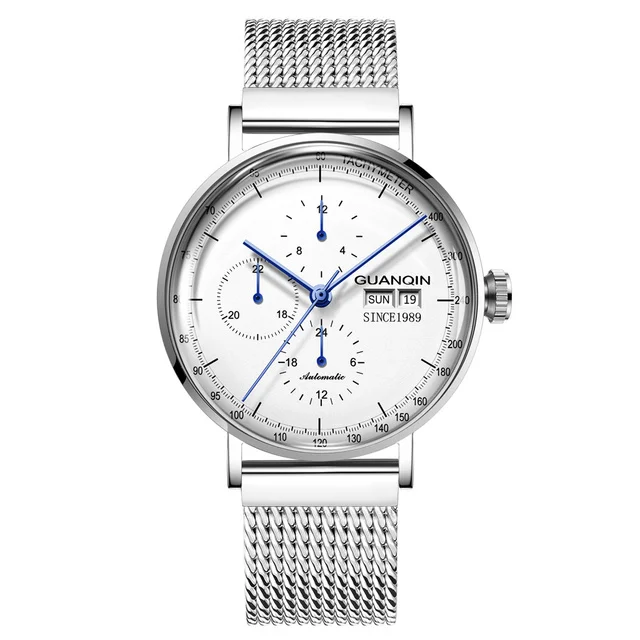 

Часы наручные GUANQIN Мужские автоматические, Роскошные водонепроницаемые механические с сетчатым ремешком, с отображением даты недели
