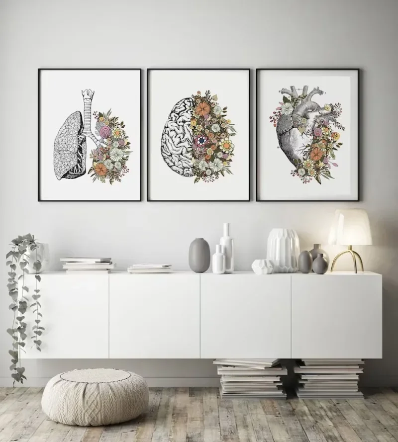 Печать на холсте &quotАнатомический цветок сердце мозг легкие&quot