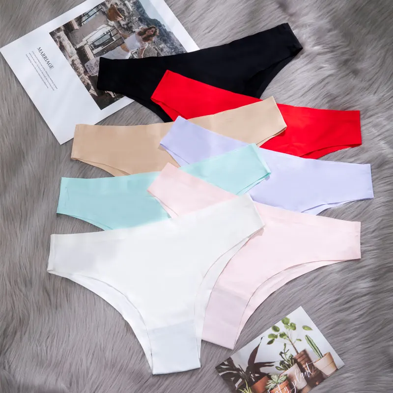 

Women's Underwear Sexy Panties Breathable Ice Silk Solid Color Sports Thongs Seamless Bikini T-Back Low-Rise Lingerie G-String