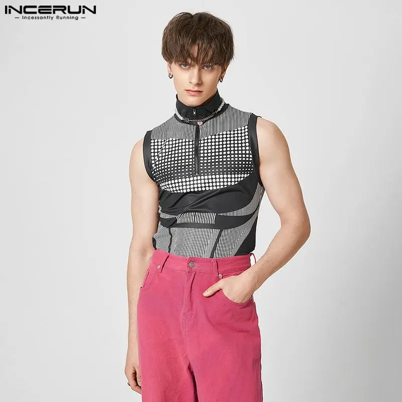 

Comfortable Homewear Jumpsuit INCERUN Men's Polka Dot Abstract Pattern Rompers Sexy Casual Loungewear Sleeveless Jumpsuits S-5XL