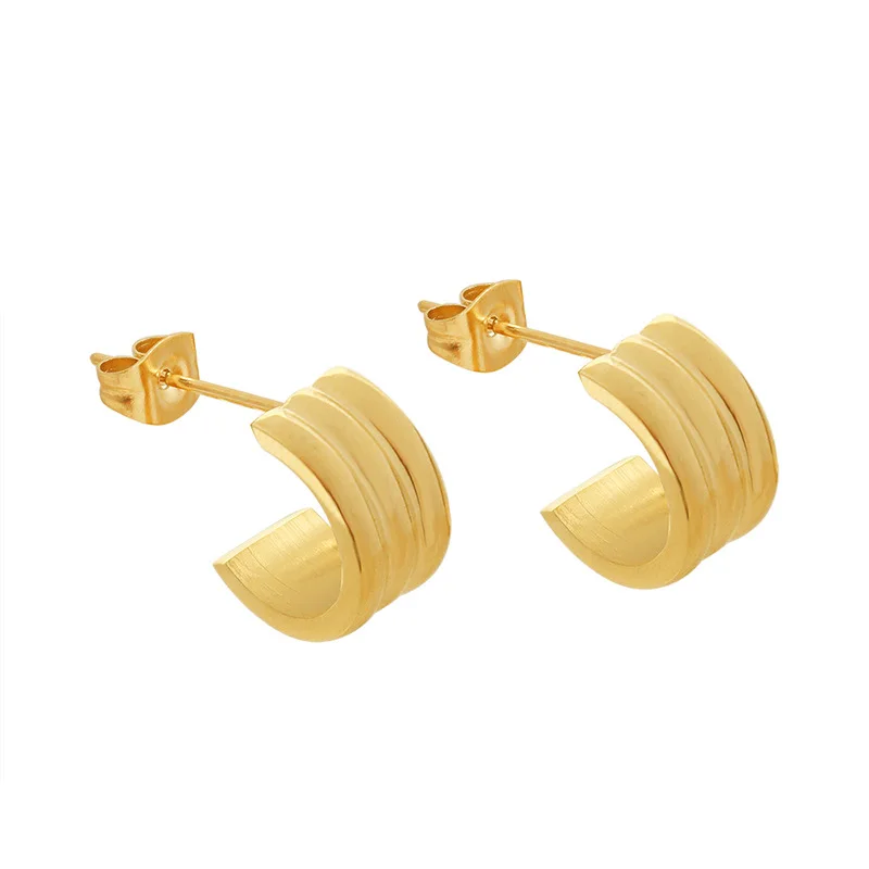 

Korea Antique Matte Metal Gold Color Copper Plated C Shape Wide Semicircle Curved Stud Earrings for Women Jewelry