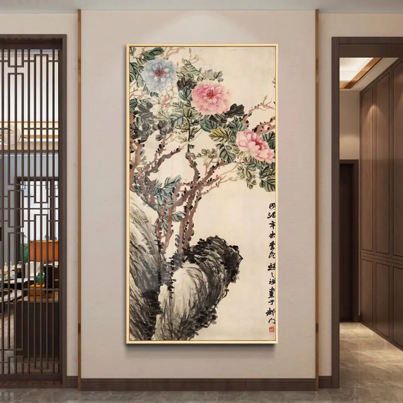Китайский стиль тушь цветок птица холст картина красивое растение большой