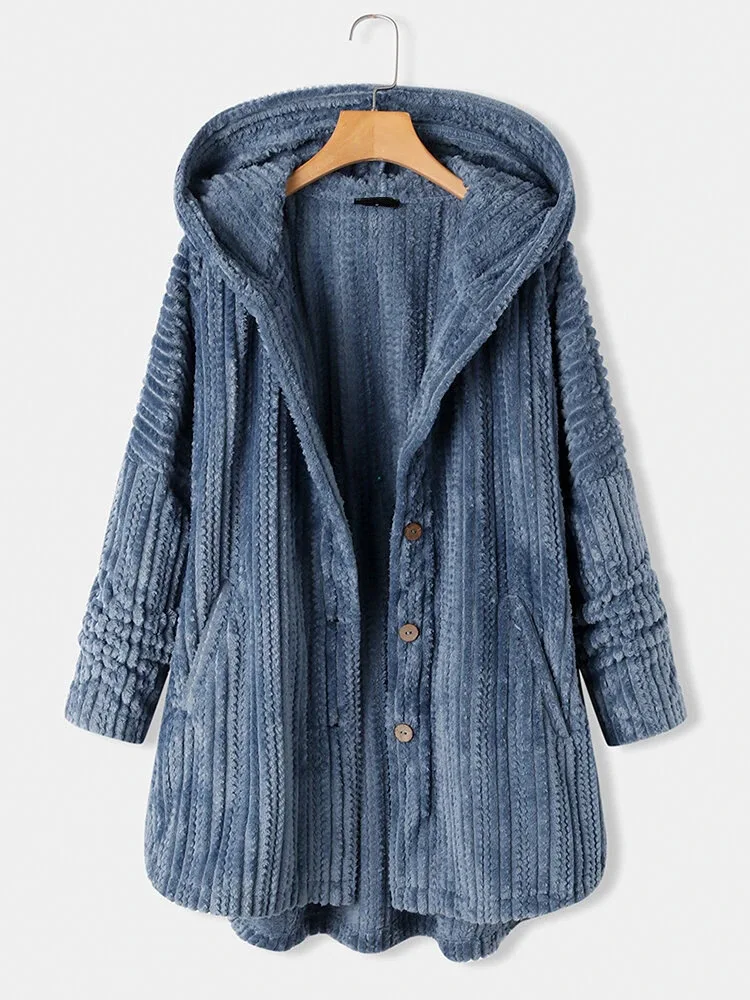 Autumn and Winter New Hooded Single-breasted Loose Casual Plush Temperament Long-sleeved Coat
