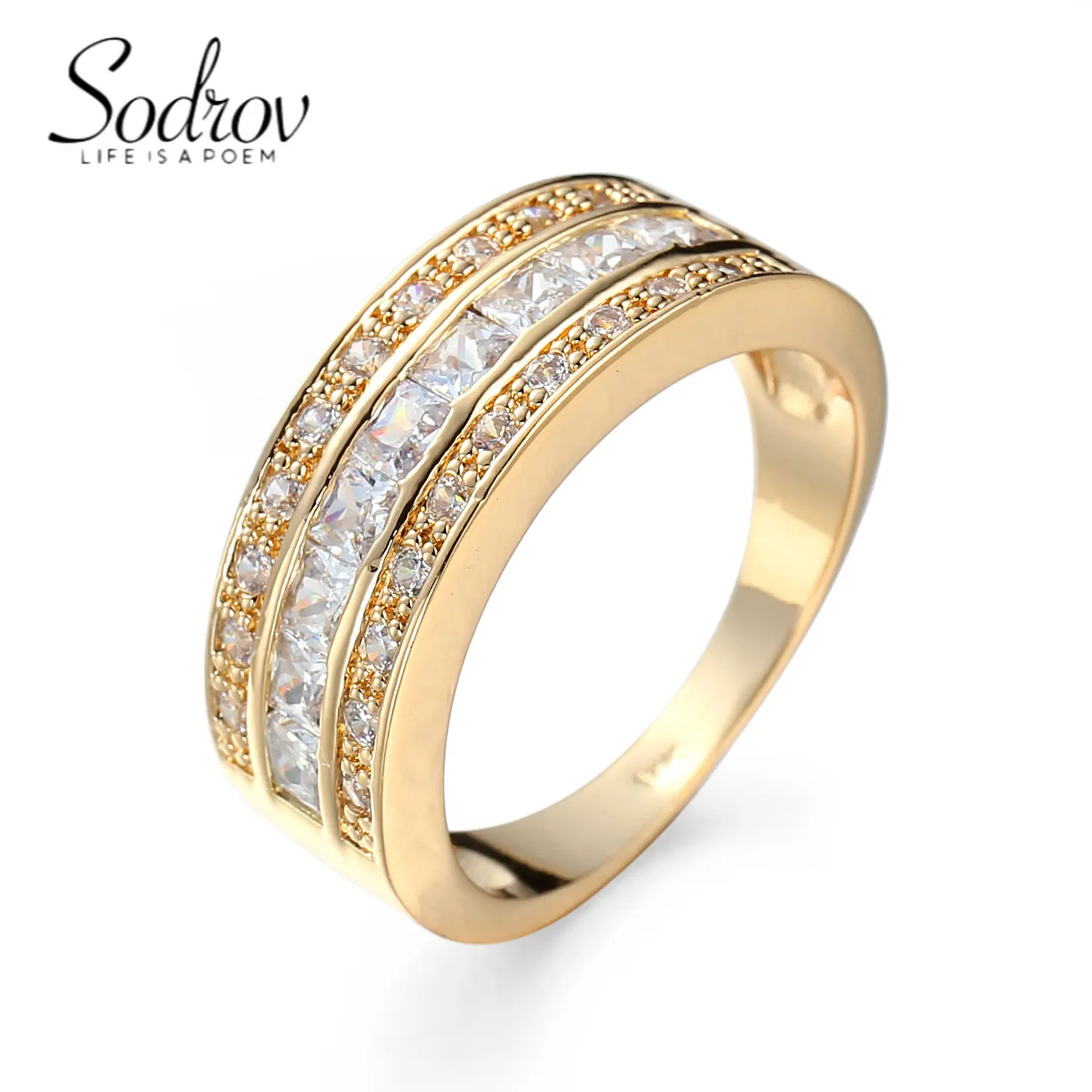 

SODROV Korean Fashion Crystal Zircon Engagement Jewelry Rings For Women Bride Wedding Band Gift