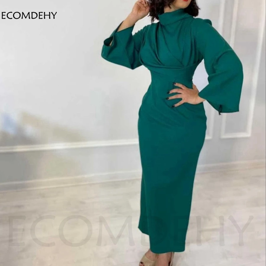 

New Arrival High Neck Long Sleeve Prom dresses for women 2023 Tea Length Sexy Evening dress Plus size Robe de soiree