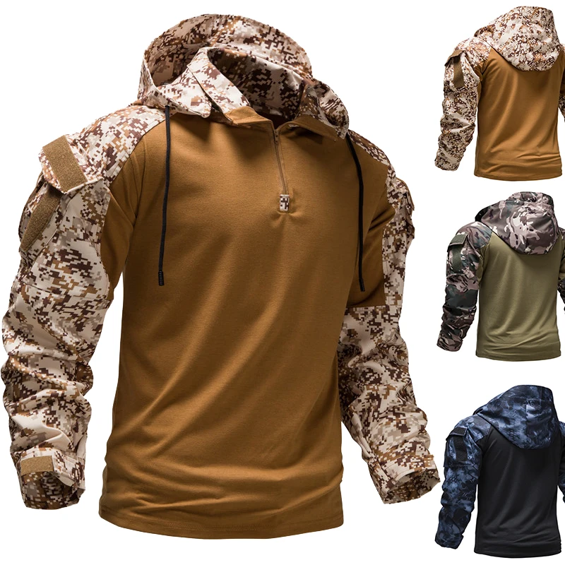 

US Army Hooded Collar Shirt Tactics Military Combat T-Shirt Men Tactical Shirts Paintball Camping Hunting Clothing EU Size