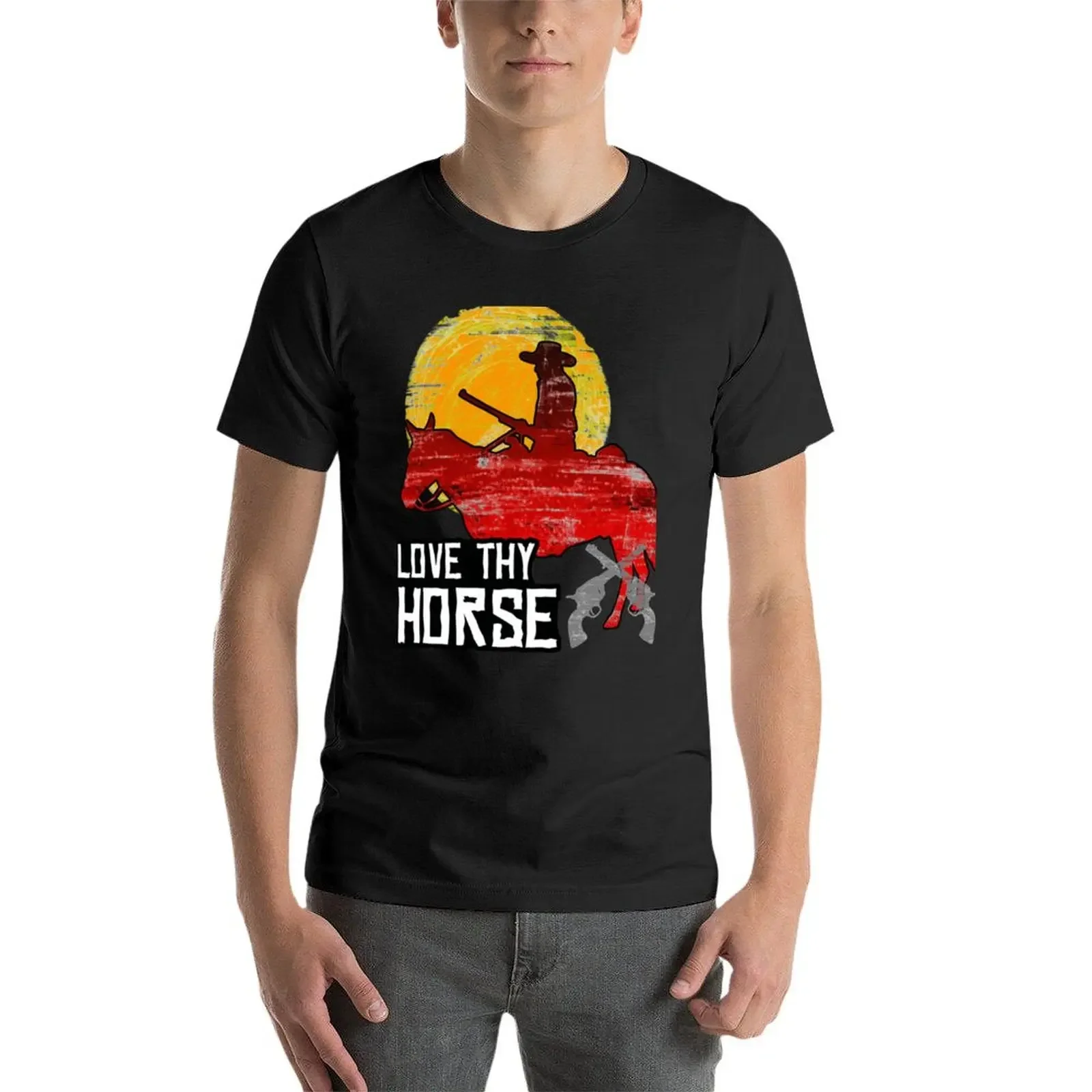 Футболка Red Horse Sunset- LOVE THY HORSE Мужская одежда корейские модные футболки черные для