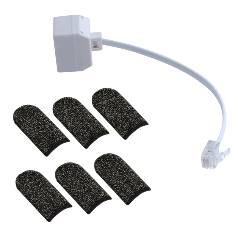 

1X RJ11 6P4C Phone Splitter 1 Male 2 Female - White & 6X Gaming Finger Cots 18-Pin Black Black Edge Copper Fibe