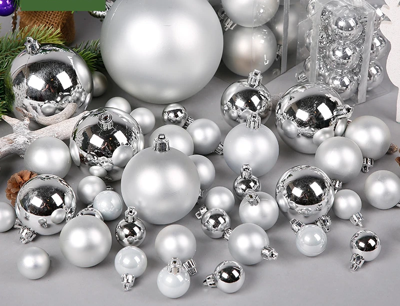 Серебряный глянцевый матовый елочный шар высокого класса