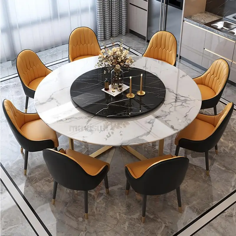 Mesa de comedor de lujo de estilo italiano para apartamento pequeño, Mesa de comedor nórdica moderna con superficie de Metal, muebles plegables para el hogar FGM