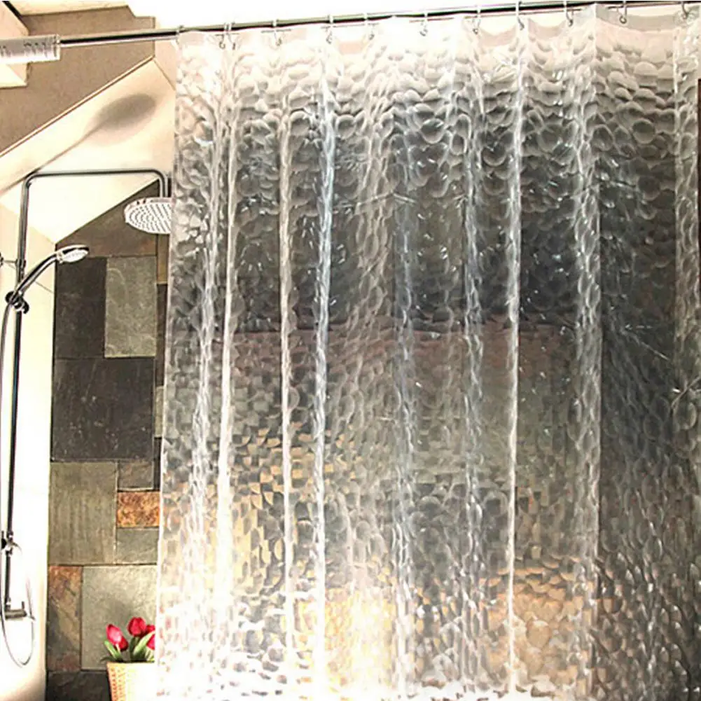 

3d Eva Waterproof/water-repellent Shower Liner No Chemical Smell With Hooks Eco Friendly 71 X 71in Long - Clear