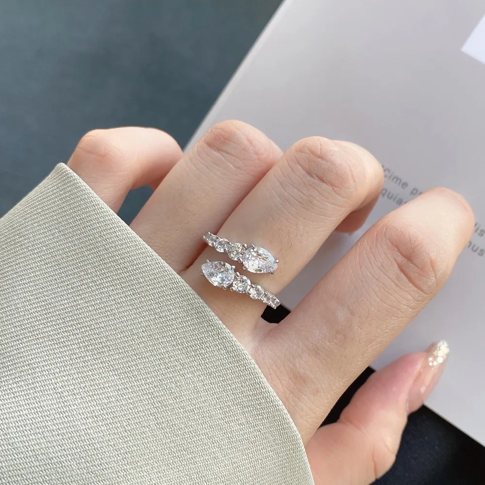 

S925 classic animals open ring women's fashion pear shape romance fine jewelry sparkling index finger ring