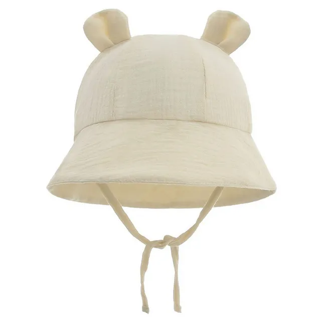 Summer Sun Hat For Kids Cute Bear Ear Hats Toddler Solid Color Beach Panama Hat Boby Boy Girl Fisherman Bucket Caps 0-2Years 5