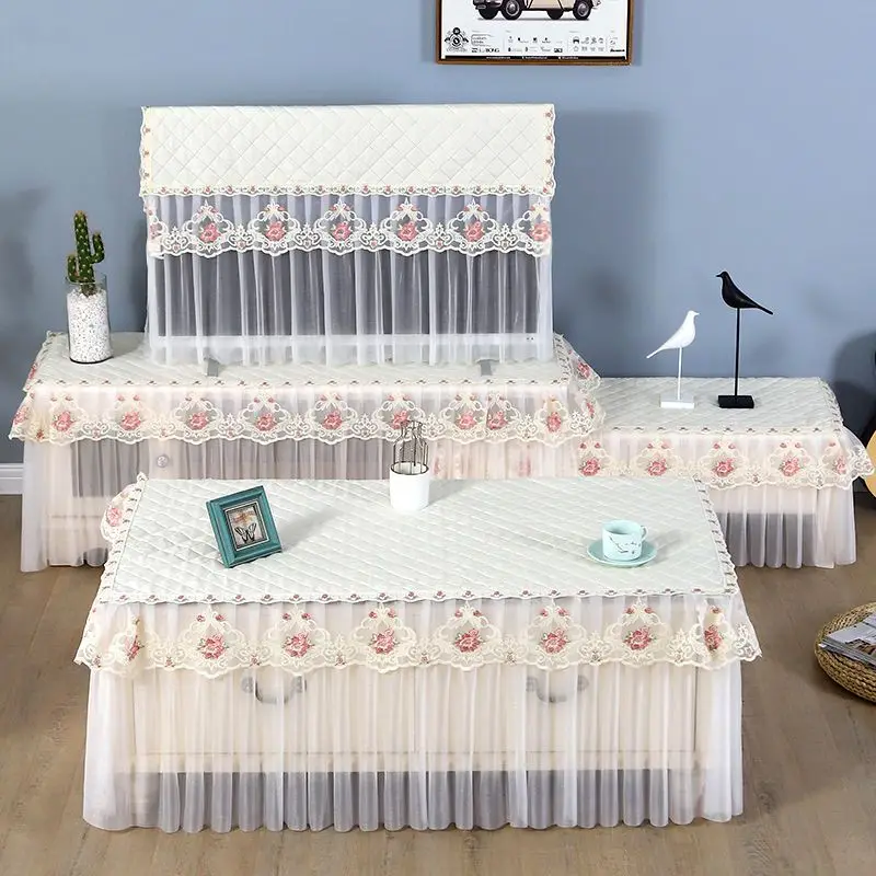

Rectangular Washable Dust-proof Home Decor Table Cloth LCD TV Cover Lace Hanging Dust Cover Party Wedding Decoration Table Cloth