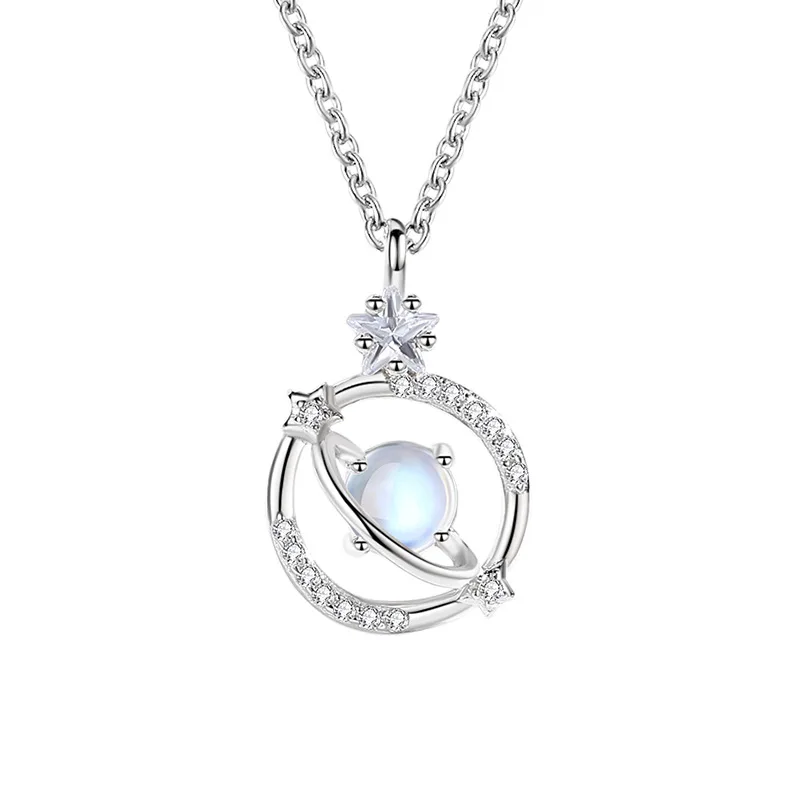

Authentic 925 Sterling Silver Orbiting The Planet Pendant Clavicle Chain Necklaces For Women Wedding Party Jewelry Gift