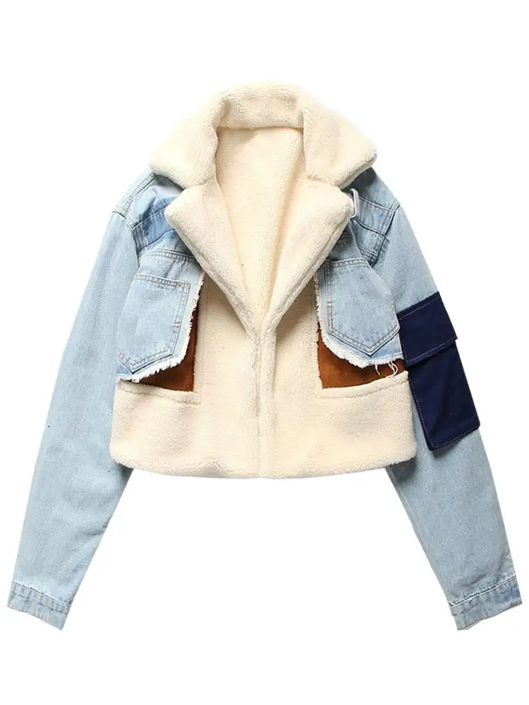 

Leisure Full Sleeve Wool Liner Wde Waisted Turn Down Collar Women Slim Patchwork Woolen Coat 2022 Autumn Spring New TD659