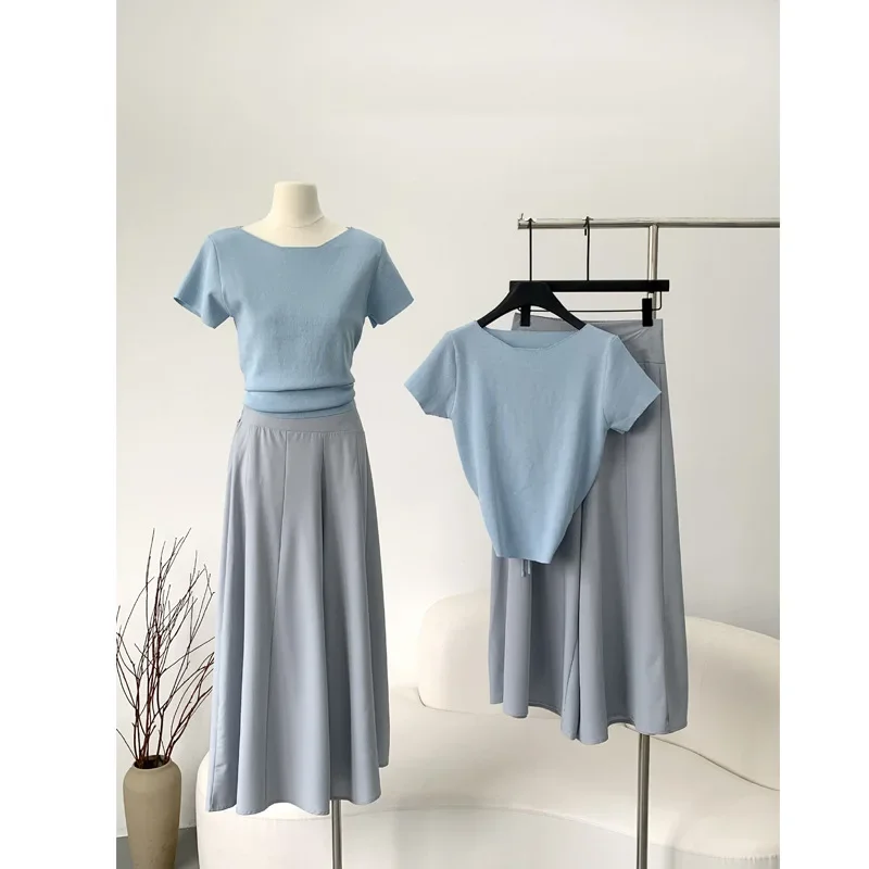 Женский свободный комплект из футболки и юбки с коротким рукавом