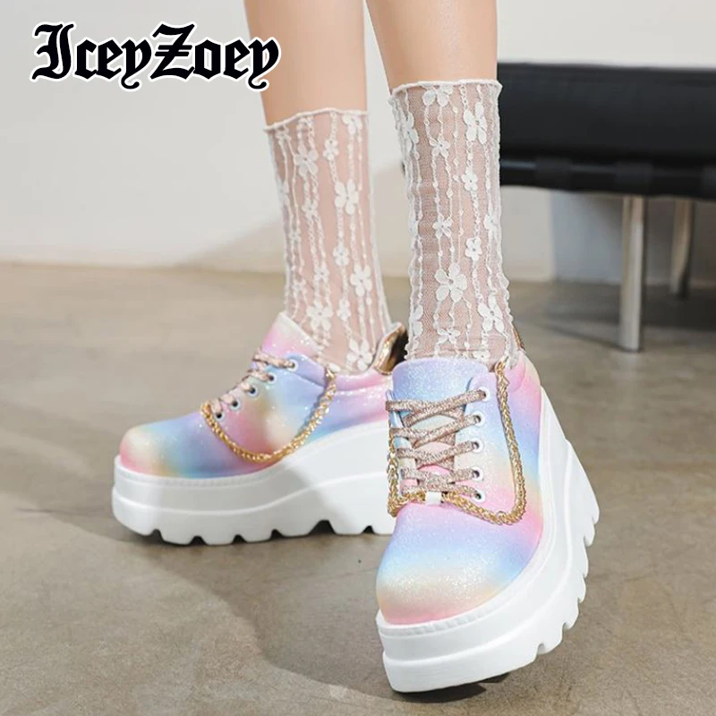 

IceyZoey Size 35-43 Sneaker For Women Mixed Color Thick Bottom Ins Fashion Female Shoes Platform 2022 New Arrival Footwear