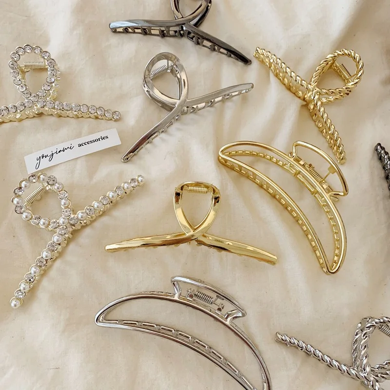

Metal Hairpin Pearl Rhinestone Hair Grab Hair Clips Gold Color Geometric Hair Claw Girls Women Clamps Headwear Accessories