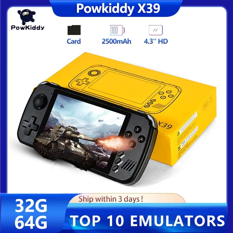 

Портативная игровая консоль Powkiddy X39 в стиле ретро, игровой плеер с 4,3 дюймовым IPS экраном, система с открытым исходным кодом, выход PS1 HD, подаро...