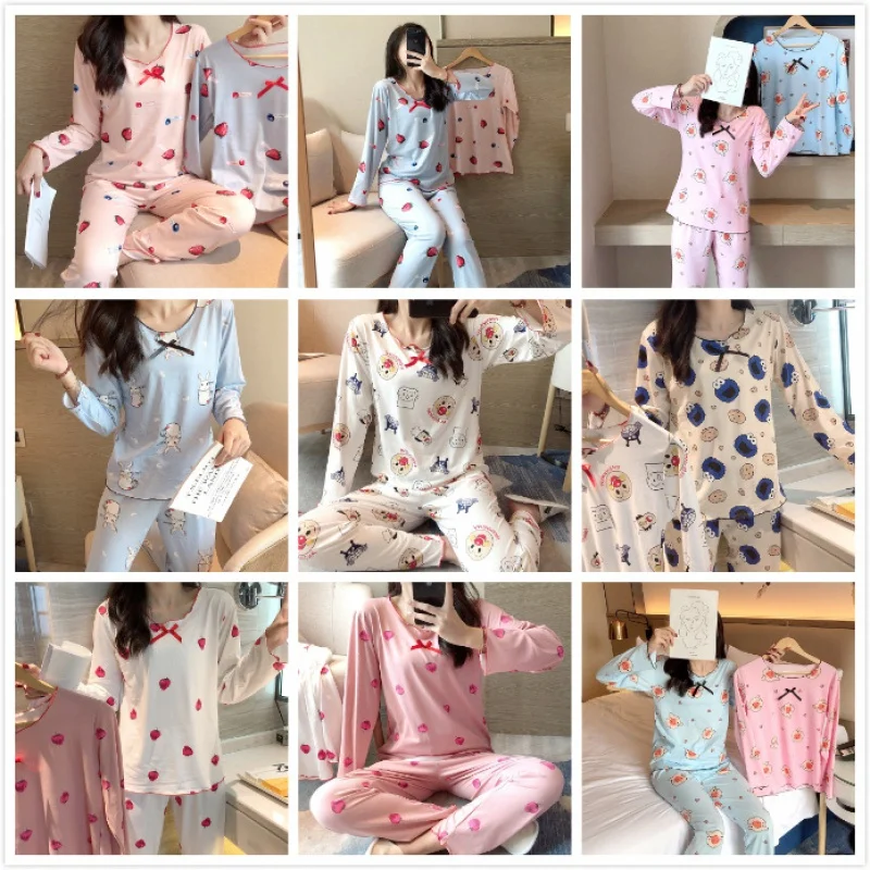 Autumn New Women's Pajamas Thin Milk Silk Long Sleeve Bowknot Princess Style Cartoon Cute Girl Homewear