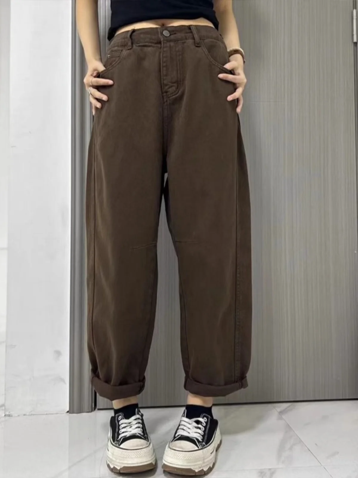 Большие размеры Свободные редиски Джинсы Весна Женщины Высокая талия