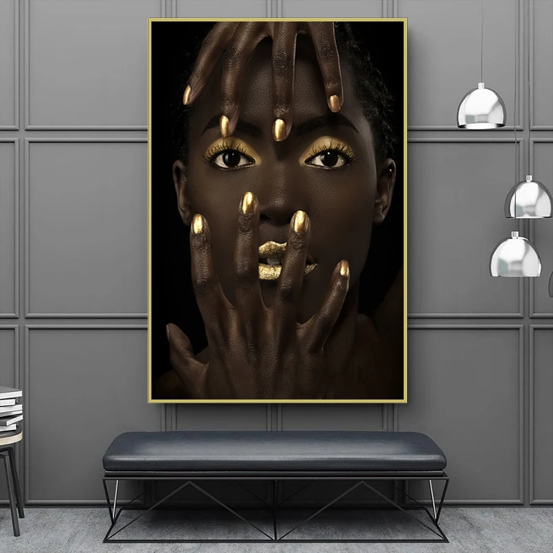 

Постер и принты золотой Африканской женщины, черные женщины, художественная живопись на стене, Современная гостиная, настенные декоративны...