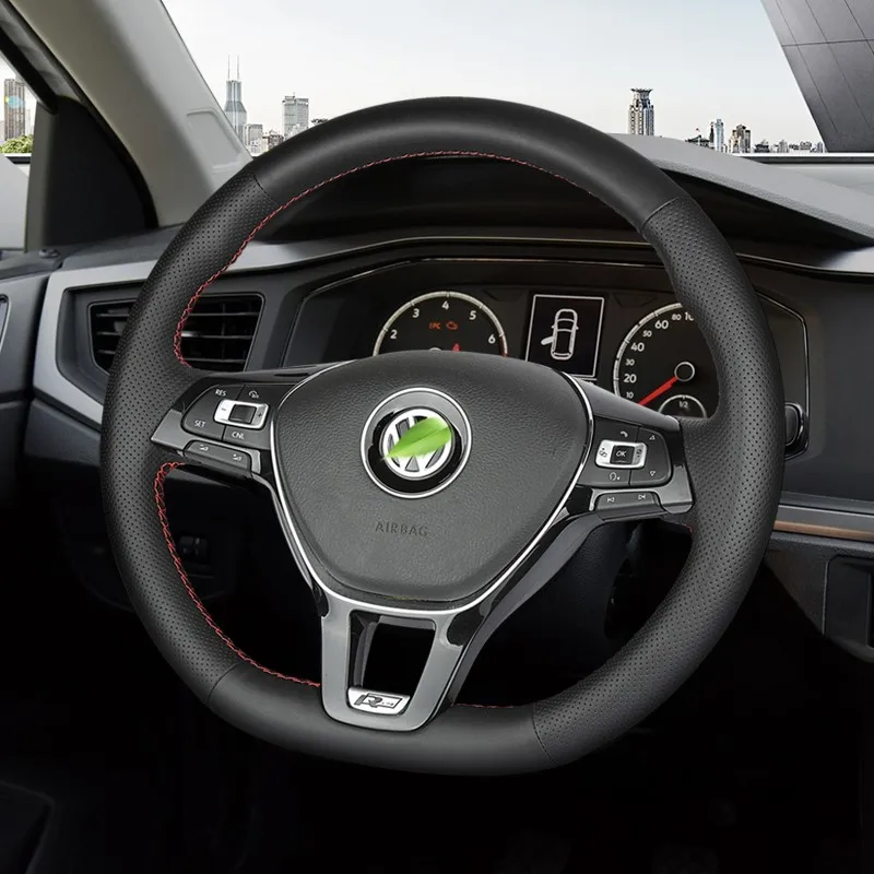 

DIY Hand-Stitch Leather Car Steering Wheel Cover for Volkswagen Lavida Sagitar Polo Lamando CC T-roc Golf Interior Accessories