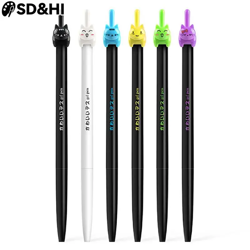 

1pc Kawaii Black Cat Tail Gel Pen 0.5mm Color Cats Press Style Automatic Pen For Writing Office Stationery School Supplies