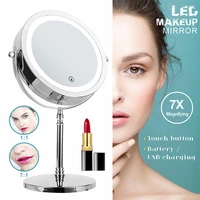 7 led makeup 7xmagnifying cosmetic mirror with 3 color light touch dimmer switch double side usb charging desktop vanity mirror