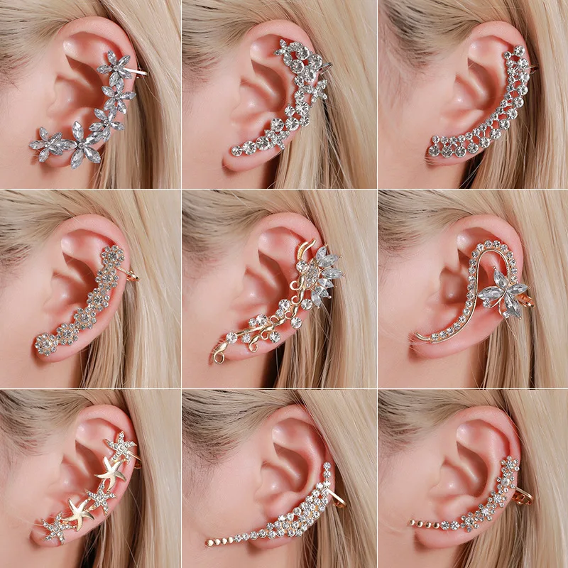 Earring Cuff Cartilage Conch Fake Without Piercing Cuff Earring Earcuff Wrap Rock Non Piercing Women Crystal Clip Ear Adjustable