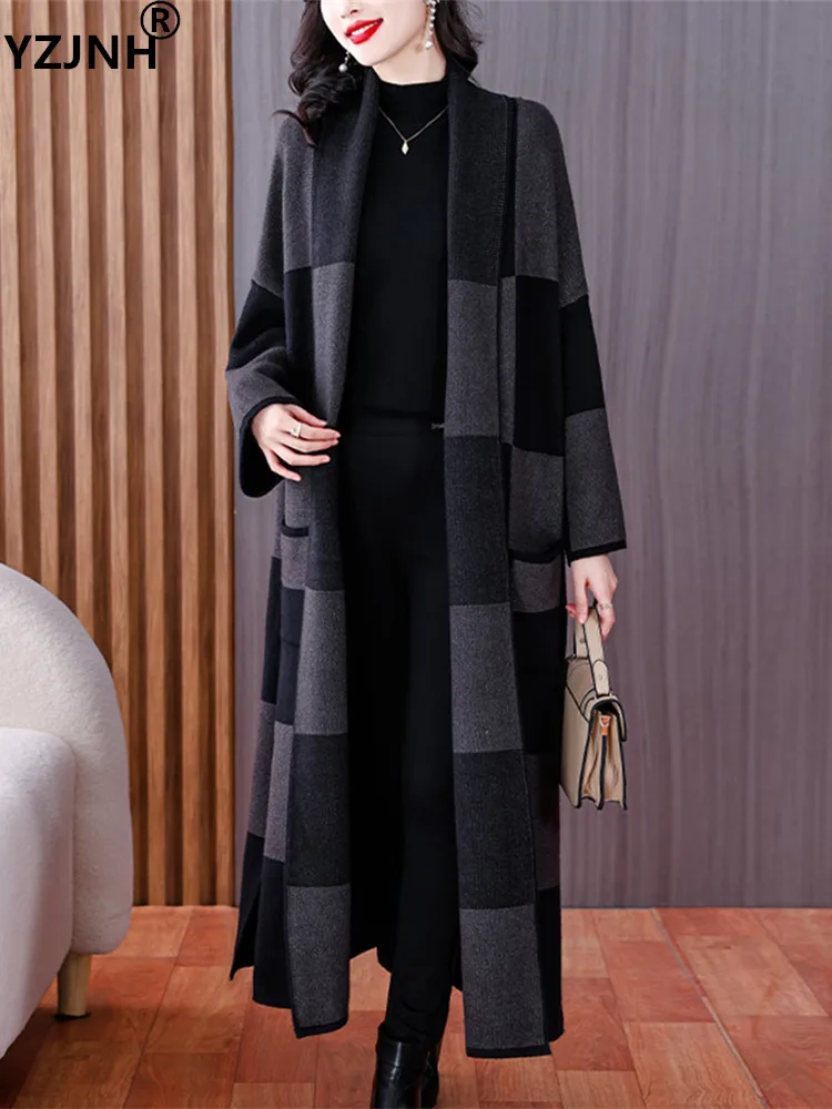 

YZJNH 2023 Autumn and Winter Knitted Coat Women's Loose Fashion Suit Collar Thickened Knitted Windbreaker Coat Women