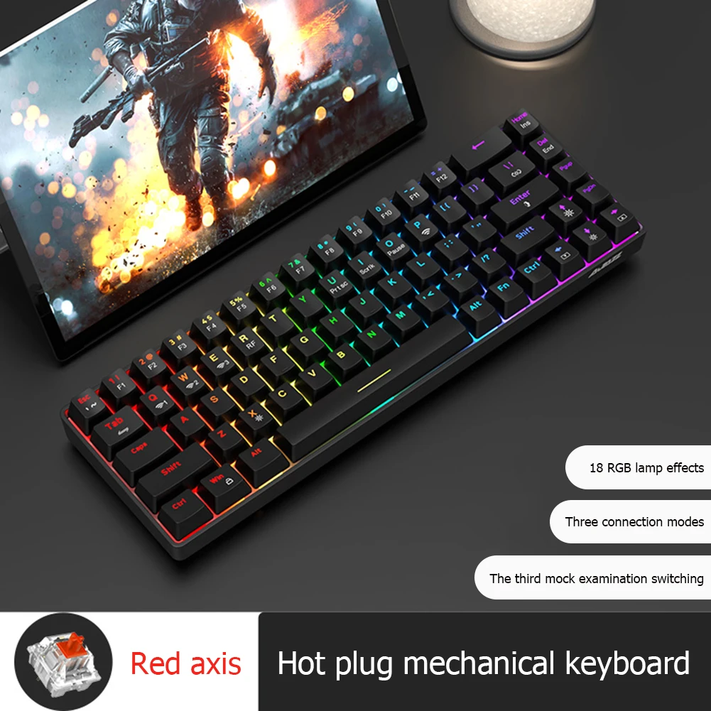 

3 Modes Mechanical Gaming Keyboard 68 Keys Hot-Swappable DIY for Desktop Tablet Professional Mechanical Keyboards