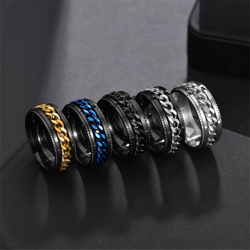 

2022 Stainless Steel Anxiety Ring Men Women Punk Goth Jewelry Fidget Spinner Teens Emo Anti Stress Spinner Rotatable Ring Gift