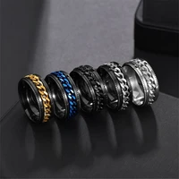 stainless steel anxiety rings for men women couple spinner rotatable chain rings anti stress cool punk jewelry party gifts