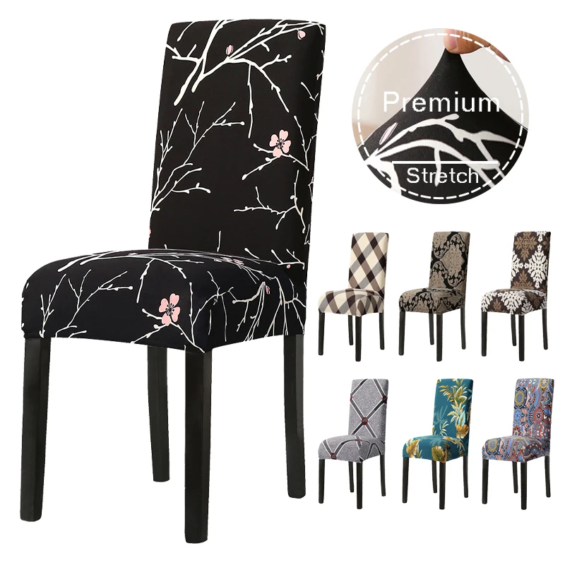 Printed Chair Covers Anti-dirty Seat Chair Slipcover Removable Spandex Kitchen Seat Cover for Banquet Wedding Dinner Restaurant