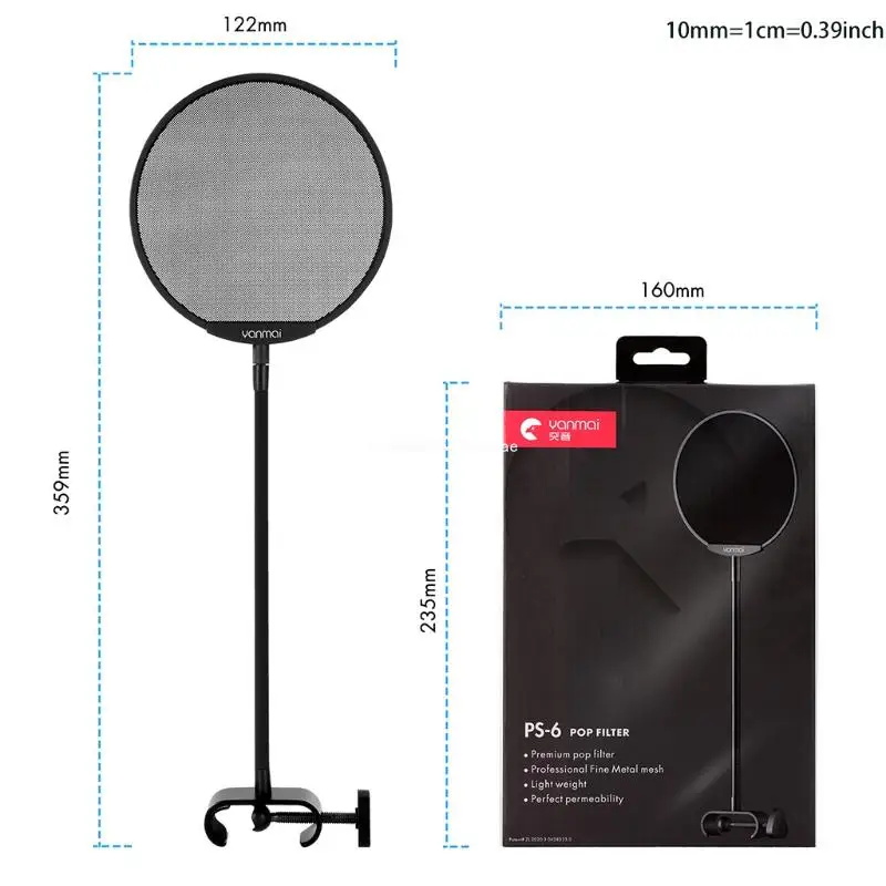 Модернизированная маска-защита микрофона с гибким зажимом на гусиной шее 360° для