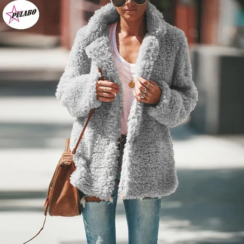 

Плюшевая женская шуба из меха ягненка, утолщенная Осенняя теплая Женская куртка с длинным рукавом, верхняя одежда, пальто из искусственного меха для женщин