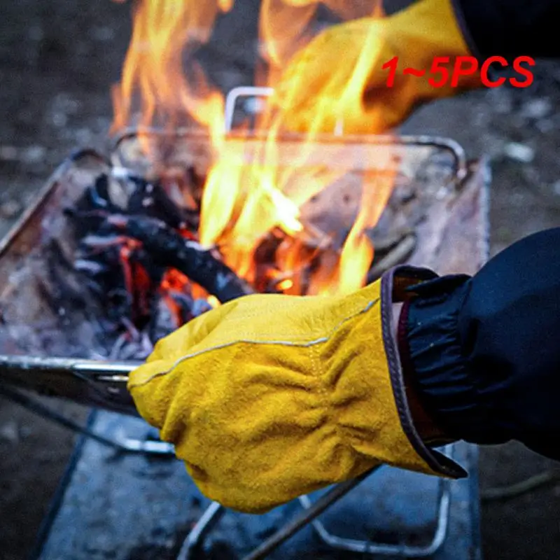 

1~5PCS 1 Pair Fireproof Durable Cow Leather Welder Gloves Wear-resistant Anti-Heat Work Safety Gloves For Welding Metal Hand
